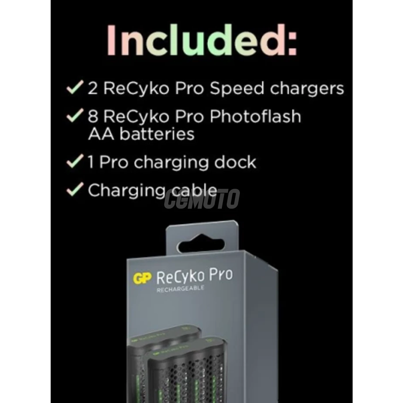 2 Chargeurs rapides USB GP P461 + station de charge D861 + 8 accus AA 2000 mAh Pro Photoflash