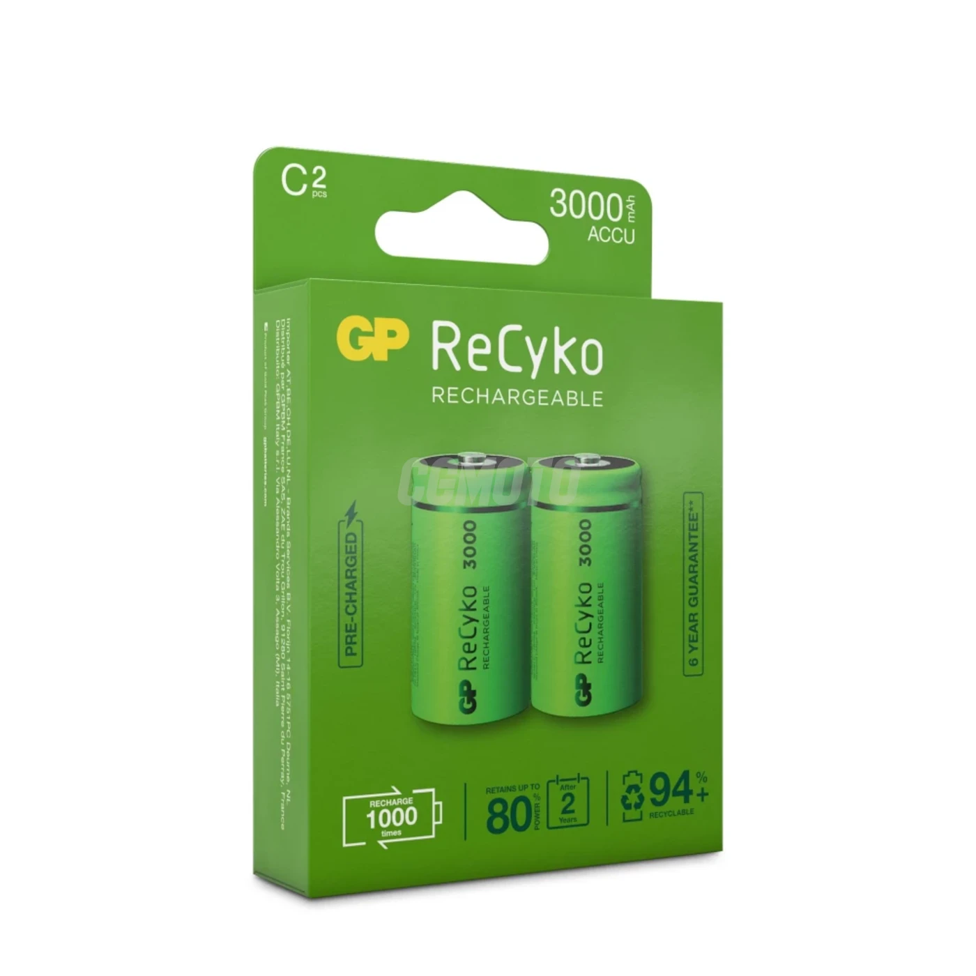 2 wiederaufladbare NIMH-Batterien C 1,2 V Recyko 3000 mAh