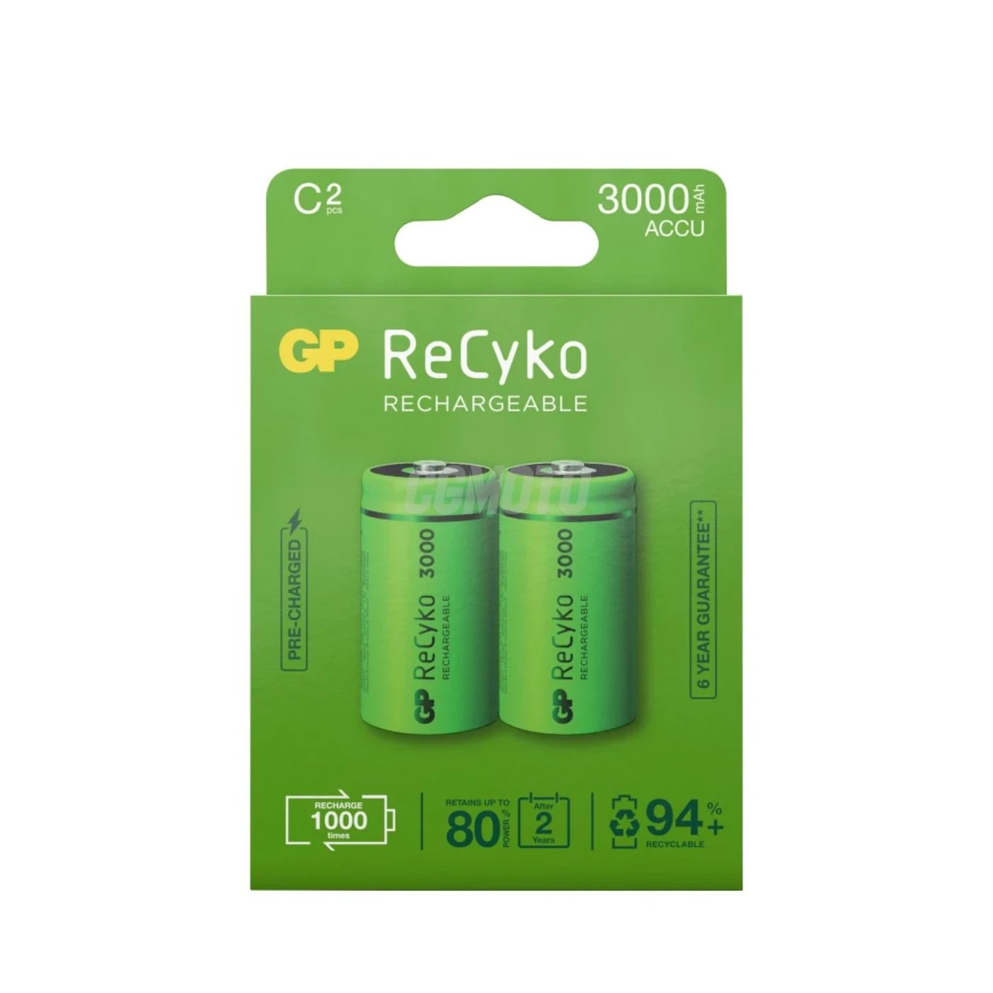 2 wiederaufladbare NIMH-Batterien C 1,2 V Recyko 3000 mAh