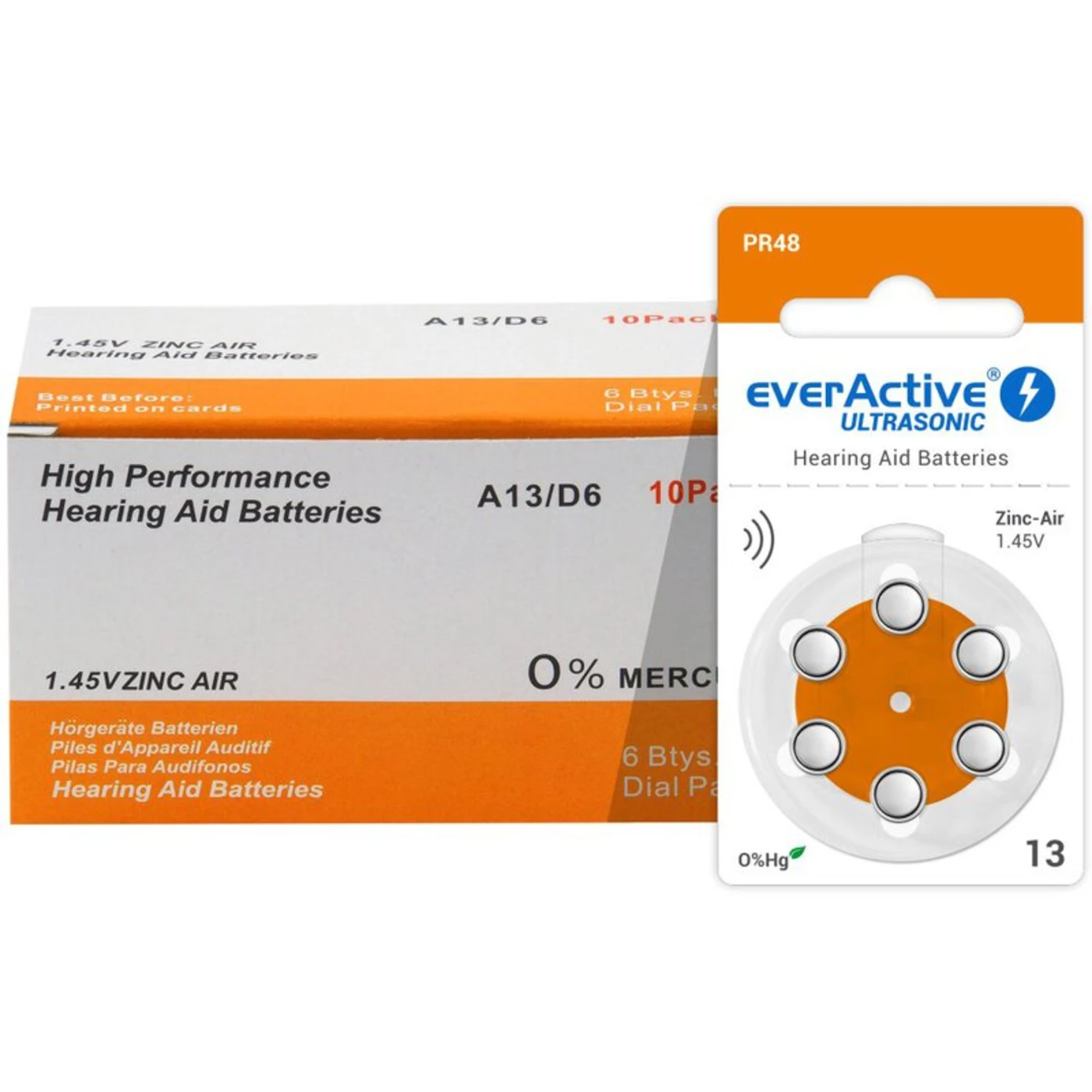 6 zink-Luft-HÃ¶rgerÃ¤tebatterien 13 1,45 V Ultrasonic 