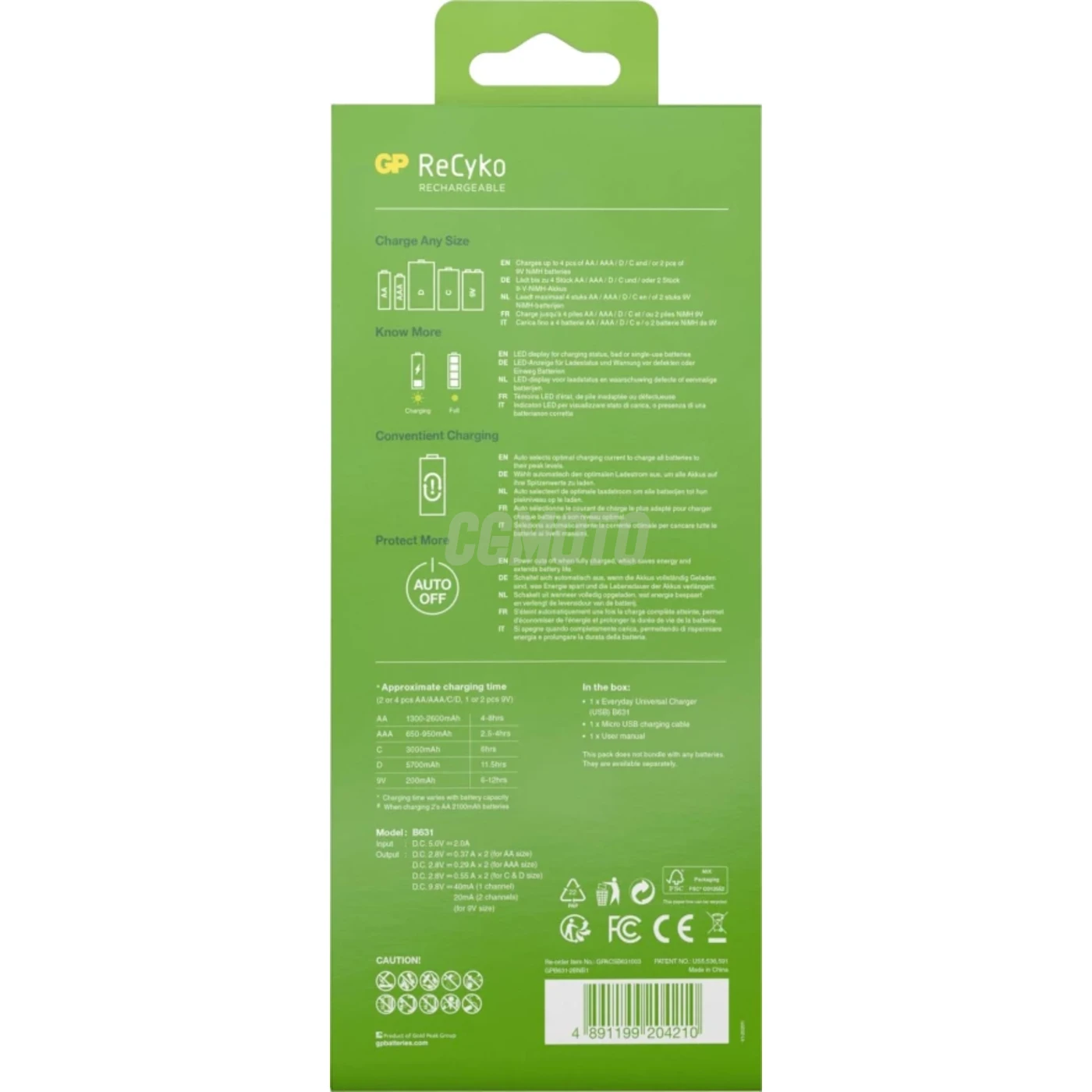 Chargeur Universel GP B631 Recharge : AA / AAA / C / D / 9V NiMH - Piles non fournies