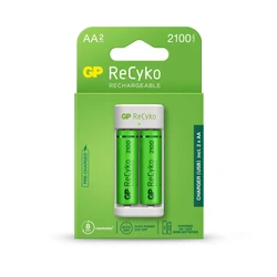 Standard-Ladegerät GP E211 + 2 NiMH-Akkus AA 2100 mAh